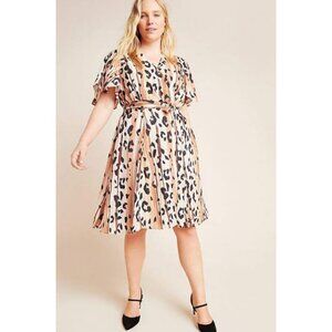 Anthropologie HUTCH Blaise Wrap Mini Dress Animal Print Coffee Women's PLUS 1X